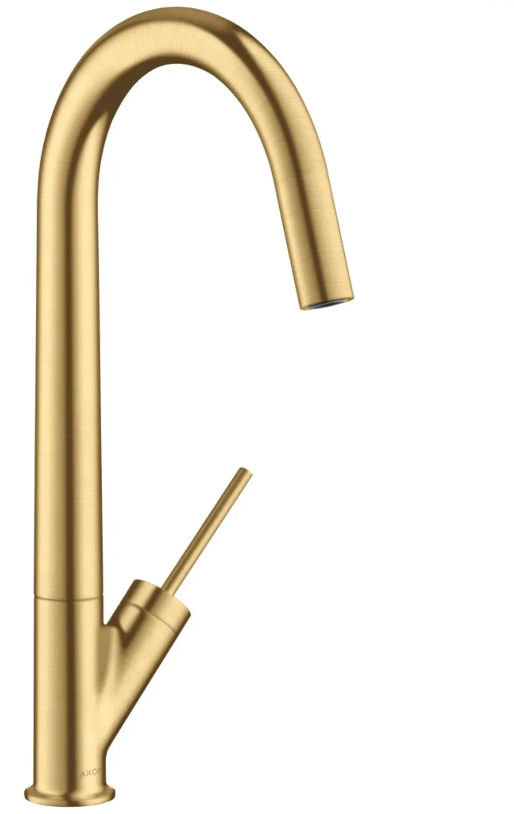 Ein Einhebel-Küchenmischer in Brushed Gold Optik mit einem schwenkbaren Auslauf, präsentiert von der Marke AXOR.